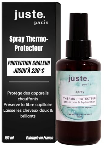 Juste Paris Spray thermoprotecteur cheveux 100 ml - Jusqu’à 230°C – Protection Lisseur cheveux - Protection naturelle pour une chevelure brillante, douce et disciplinée – Fabriqué en France