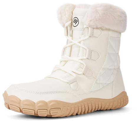 RUYI Winter Boots Women's Warm Lined Snow Boots Waterproof Barefoot Winter Shoes Barefoot Shoes Women's Winter Non-Slip Hiking Shoes, beige, 7 UK