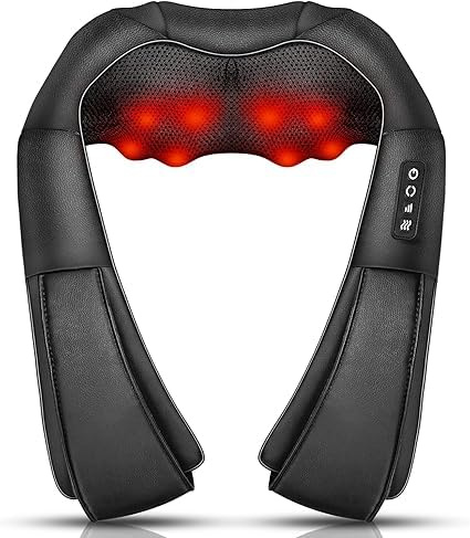 Masajeador de cuello con calor, masajeador para cuello, espalda, hombros, pies y piernas, masaje de amasamiento 3D de tejido profundo para relajar los músculos en casa y offie