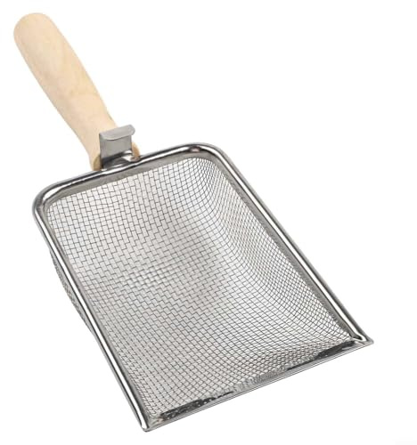 Yhenlovtt Juego de pala de jardín de acero inoxidable y tamiz de tierra con mango de madera, herramienta multiusos para compost, arena y preparación de tierra vegetal, opciones de malla de 1 mm a 5 mm
