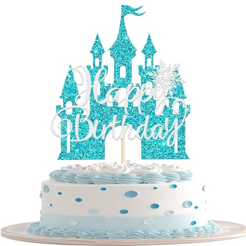 1 pieza de castillo de copo de nieve decoración para tartas de invierno, copos de nieve, decoración temática, decoración de tartas, purpurina Happy Birthday Cake Topper para bebé, ducha, niños
