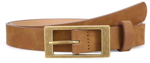 LEACOOLKEY Women Leather Belt for Jeans Classic Women's Belt with Vintage Square Buckle