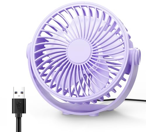 TriPole Desk Fan, Portable USB Fan Ultra Quiet, 3 Speed Powerful Table Fans with 360° Adjustable Head, Small Mini Fans for Office, Bedroom, Car, Kitchen, Outdoor (Purple)