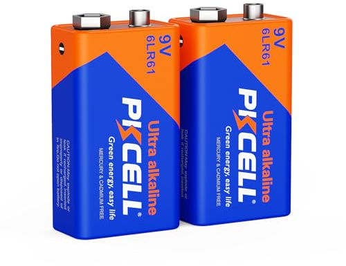 PKCELL 9V Batteries 6LR61 2-Pack for Smoke Alarm & Radio | 6LR61 alkaline batteries,Ideal for household devices: guitar pedals, medical equipment, Long-lasting.