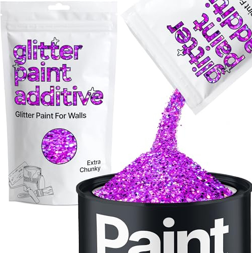Hemway Purple Holographic Glitter Paint Additive Extra Chunky 100g | for Paints & Varnish | Paint Walls Sparkly Add to Emulsion, Acrylic or Lacquer Indoor