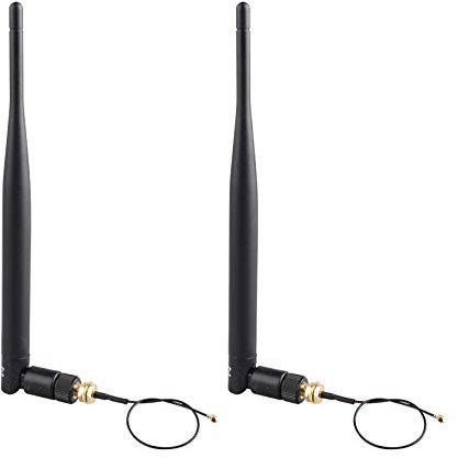 Jopto Lot de 2 antennes de routeur sans Fil 2,4 G 5,8 G à Gain élevé 5dbi WiFi omnidirectionnelle RP-SMA connecteur Femelle avec 15 cm U.FL Mini PCI vers RP-SMA mâle Pigtail RF 1.13 antenne WiFi