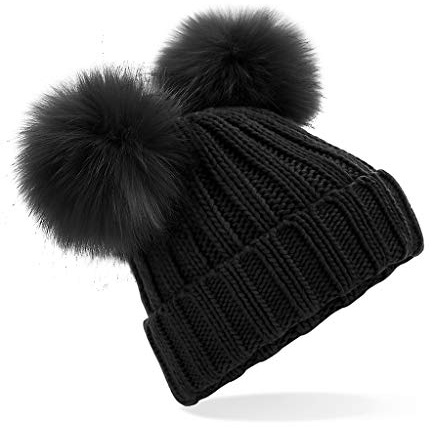 ASVP Shop Corkscrew Cable Knitted Bobble Hat Plain Boys Girls Beanie Warm Winter Pom Wooly Cap (Black-T, Infant)