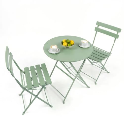 Harbour Housewares 2 Seater Round Bistro Garden Furniture Set - Sage Green | Outdoor Patio Table & Chairs for Balcony, Terrace, Courtyard, Deck, Café, Garden Dining & Entertaining