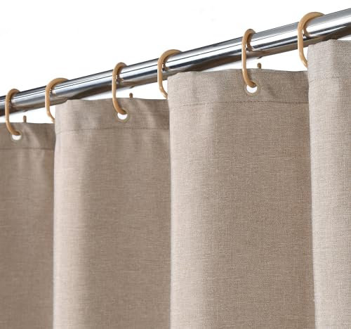 LinTimes Flachs Leinen wie 240GSM Schwerer Stall Duschvorhang für Badezimmer mit Haken Hotel Luxus Stoff waschbar,Taupe,120x200 cm
