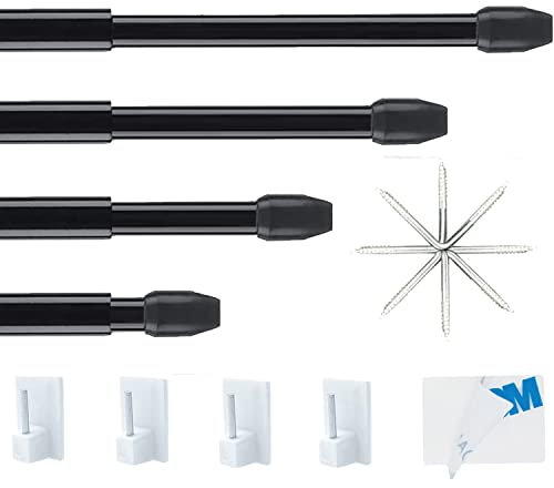 4 Stücks Vitragestangen, Gardinenstange Ausziehbar ohne Bohren, Gardinenstangen, für Store, Schrank, Fenster, Küche, DIY-Projekte(30-50CM,Schwarz)