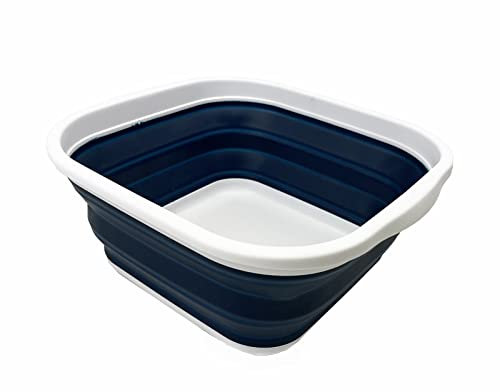 SAMMART 5,5 l zusammenklappbare Wanne – Faltbare Geschirrwanne – tragbares Waschbecken – platzsparende Kunststoff-Waschwanne (Weiß/Indigo)