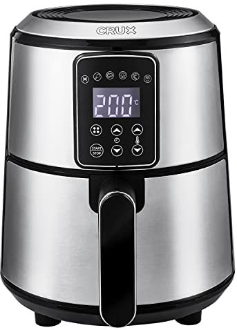 Crux 2.8 L Digital Air Fryer, Faster Pre-Heat, No-Oil Frying, Fast Healthy Evenly Cooked Meal Every Time, Dishwasher Safe Non Stick Pan and Crisping Tray for Easy Clean Up, Stainless Steel