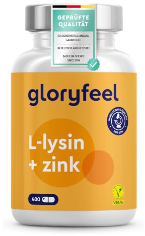 L-Lysin 400 Kapseln - 1000 mg L Lysin HCL/Tag - Aus pflanzlicher Fermentation - Essentielle Aminosäure mit Zink für Dein Immunsystem* - Vegan, laborgeprüft, ohne Zusätze