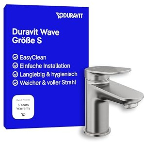 Duravit Wave Waschtischarmatur, Größe S (Auslauf Höhe 77 mm), Wasserhahn Bad, Armatur Waschbecken, Edelstahl Gebürstet