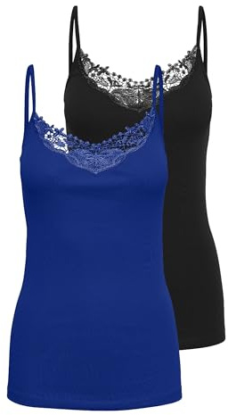 Only Camiseta de Tirantes para Mujer (Paquete de 2), Black 11, XS