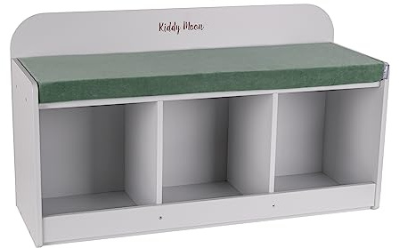 KiddyMoon sittbänk med säte för barn multifunktionella barnmöbler att sitta förvaring leksaker barn, grå/skogsgrön