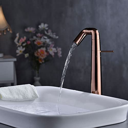 chicstyleme Waschtischarmatur Einhebelmischer Spülbecken Mischbatterie Armatur |Warm- und Kaltwasserhahn |Elefantennase Universalauslauf höhe 27 cm|Niederdruck Armatur Messing| (Roségold)