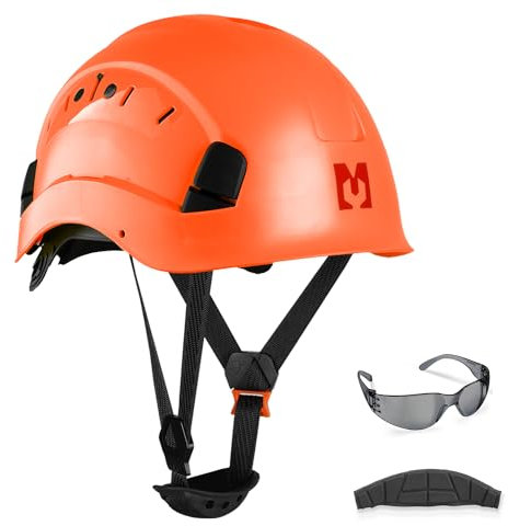 Mustbau Casque de Sécurité, Casques de Protection EN397 avec Lunettes Antibuée, 53 à 63 cm Tour de Tête Réglable, Matériau ABS Résistant pour Hommes Femmes - Orange