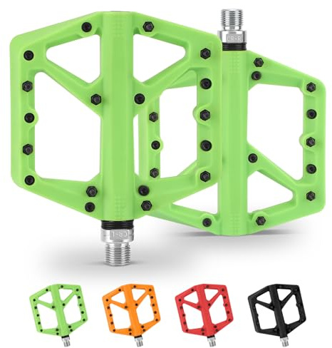 KOMCLUB Pédales de VTT antidérapantes en Fibre de Nylon, pédales de vélo 9/16, pédales Plates légères et Larges, pour Route, VTT, BMX, VTT (Vert)