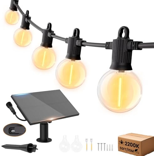 ZOTOYI Catena Luminosa Esterno Solare, 15M Luci da Esterno Giardino Solari IP65 Impermeabile con 24+2 G40 LED Lampadine, Luci Stringa Filo Lampadina USB Ricaricabile per Matrimonio, Festa, Patio