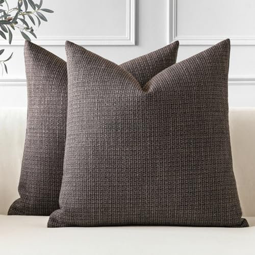 JOTOM 2er Set Leinen Kissenbezüge, Dekorative Weich Einfarbig Wurf Kissenbezug Moderne Kissenhüllen Sofakissen Dekokissen Zierkissenbezug für Wohnzimmer Schlafzimmer Deko (50x50cm, Braun)