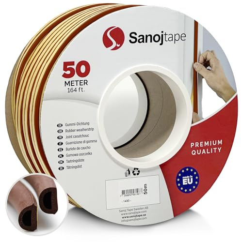 Sanojtape Striscia Di Gomma Adesiva Finestra Della Guarnizione Porta 50 Metri Profilo D Marrone Paraspifferi Finestrini Finestre
