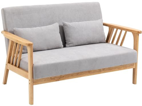 HOMCOM Zweisitzer 2-Sitzer Sofa, Doppelsofa mit Armlehne, breite Sitzfläche, Polstersofa mit Samtoptik, Kissen, Holzrahmen für Schlafzimmer Wohnzimmer Büro, bis 200 kg, Grau, 130 x 75 x 78 cm