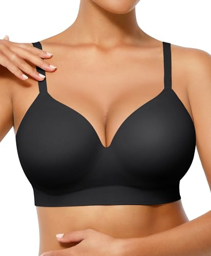 FeelinGirl Wireless Push Up Bra for Women No Underwire Black Large