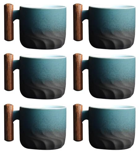 Lot de 6 tasses à expresso (6 x 70 ml) - En céramique - Avec anse - Mini tasses à thé - Pour expresso, thé - Bleu