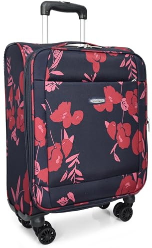 A1 FASHION GOODS Valise légère et extensible à 4 roues avec coque souple et extensible Motif floral Bleu marine, bleu marine, CABIN - H: 55 x L: 37 x W: 24 cm, 2.4kg, Valise