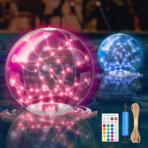 Charmofun Lot de 2 boules solaires flottantes pour piscine - Diamètre : 35 cm - IP68 - Étanche - Pour piscine, jardin, plage - Multicolore