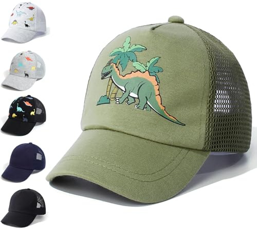 YANWANG Bambino Baseball Cappellino Traspirante Regolabile Baby Toddler Cappello da Sole Dinosauro Solido Colore Cappellini per Bambini Ragazzi Ragazze(Green Dinosaur，M)