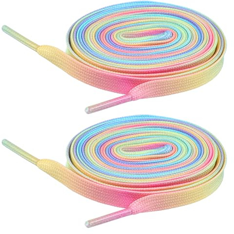 Mabor 2 Pairs Colorful Rainbow Shoelaces for Sneakers- 47.2Inch Long, 8mm Wide Flat Shoe Laces Replacement