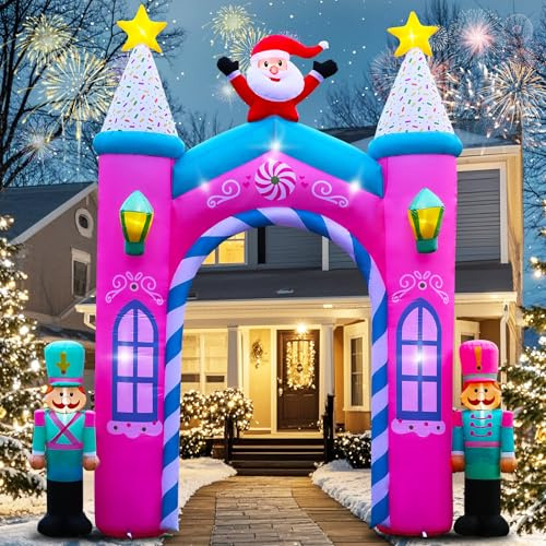 Arco gonfiabile per esterni, decorazione natalizia per esterni, 3,5 m, con luci a LED, per cortile, ingresso, festa di vacanza, con Babbo Natale e soldato giocattolo festivo