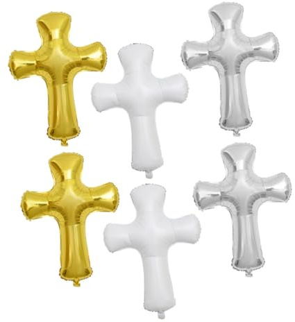TOBBOMEY 6 Pièces Lot de Ballons Aluminium Forme Croix Baptême Décoratif pour Fête et Photos
