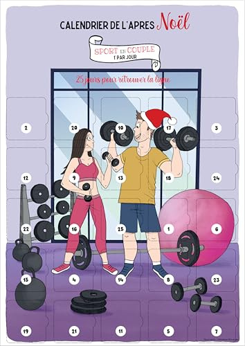 Calendrier de l'Après-Noël Sport en Couple | Format A3 | 25 Exercices Quotidiens avec Chevalet | Cadeau Humoristique Post-Fêtes | Programme Fitness à Deux