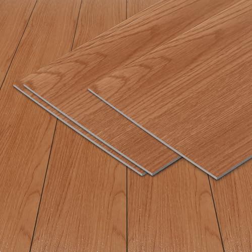 Jaxguom 91,44 cm x 15,24 cm x 2 mm PVC-golvbeläggning vinylgolv, självhäftande, 5 ㎡/36 kakel, självhäftande vinylplattor, vattentäta, träutseende, för kök, badrum, trä, brun