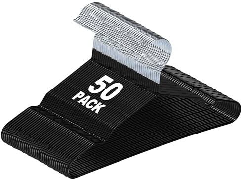 Quality 16-Inch ClosetMax Metal Non-Slip Hangers – 50-Pack – Thin 3.6MM Space Saving with PVC Rubber Coating, Anti-Rust, Chrome Hook – for Everyday Lightweight Clothing (50, Black, 16 Inch)