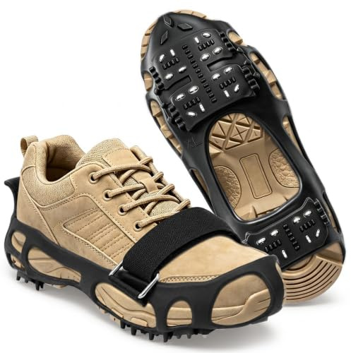 Ehanfus Dents Crampons, Crampons antidérapants pour Chaussures avec 24 Griffes en métal, Outdoor Crampon pour Hiver Randonnée Pêche Marche,Antiderapant Hiver Verglas Marcher