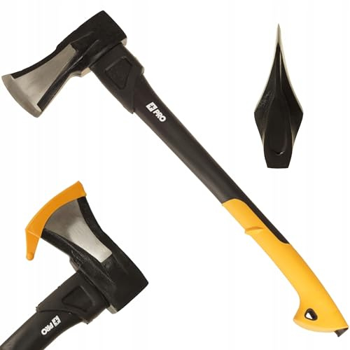 FEINZ Hache à Fendre 1 KG avec Manche en Fibre de Verre 460mm - Merlin pour Fendre le Bois de Chauffage, Hachette avec Coin, Lame Acier Robuste et Poignée Antidérapante pour Jardin & Extérieur