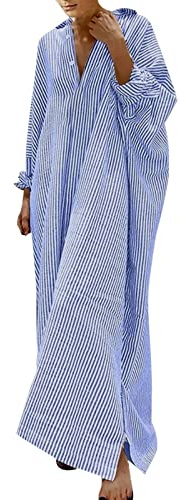 Générique Robe Chemise en Coton Lin rayée pour Femmes Ample décontractée Tenue légère été Fluide Confortable élégante Mode