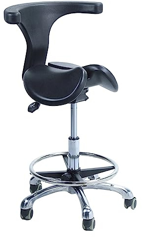 Ergonomisk sadelpall med ryggstöd, justerbar rullstol med justerbar höjd, 360 svängbar sits för tandläkare, salong eller kontor hemma