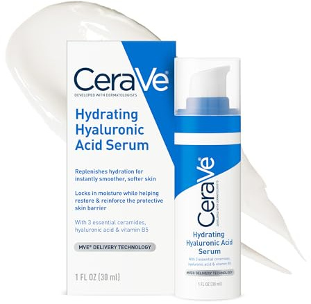 Cerave Hyaluronic Acid Serum for Face with Vitamin B5 and Ceramides, Hydrating Face Serum for Dry Skin, Fragrance Free, 1 Ounce