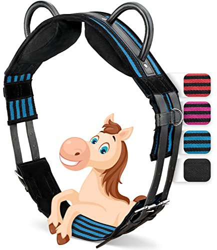 Esposita Reitgurt mit 2 Griffen aus Leder zum Festhalten für Kinder und Reitanfänger - auch geeignet als Longiergurt, Voltigiergurt oder als Holzpferd Zubehör Farbe: Blau-Schwarz Gr. KB/XFull