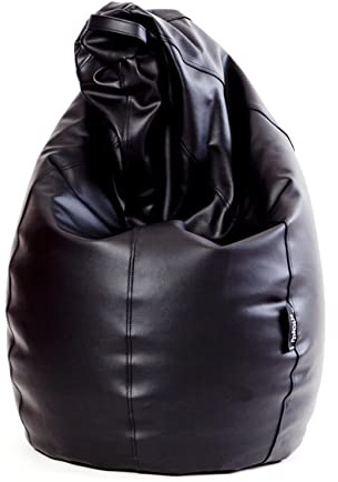 MiPuf - Puff Pera XL Negro | Puff con Relleno Incluido EPS de Alta Recuperación | Fabricado en España con Tejido Polipiel Alta Resistencia | Puf Gran Comodidad Doble Costura y Doble Cremallera
