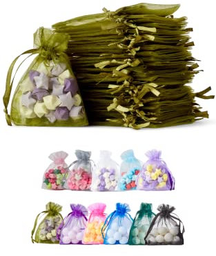 Soul Projekt [100 unidades] Bolsas de regalo de organza, para regalos, joyas, cumpleaños, bolsas de fiesta. Bolsas de organza para todas las ocasiones. Verde Musgo Organza Bags Moss Green 7x9 x100