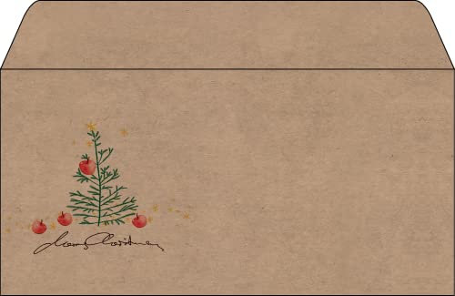 SIGEL DU255 Briefumschläge Weihnachten, gummiert, DIN lang, Kraftpapier, 50 Stück, Christmas with apples, aus nachhaltigem Papier