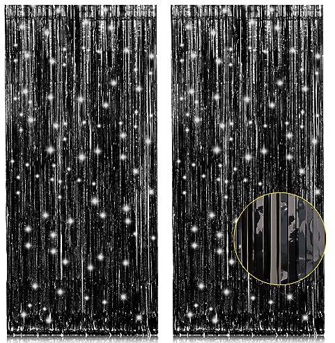 PIGETALE 2 Pack Black Foil Fringe Backdrop, 3.2 x 8.2 ft