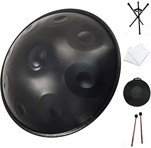 FYLZW Handpan Drum Instrument In D Minor 9 Notes 22 Inch Steel Hand Drum with Soft Hand Pan Bag, 2 Handpan Hammers, Handpan Stand, Dust Free Cloth