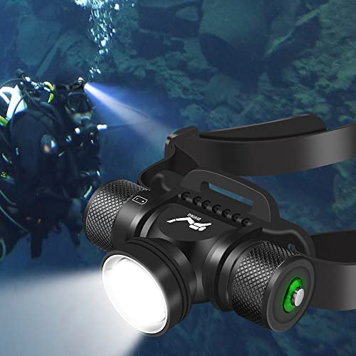 GRABOYY Super Bright Diving Headlamp, 5 Modes Professional Dive Headlight, Underwater 60M Head Torch for Swimming,Snorkeling, Caving,IPX8 Waterproof Dive Light